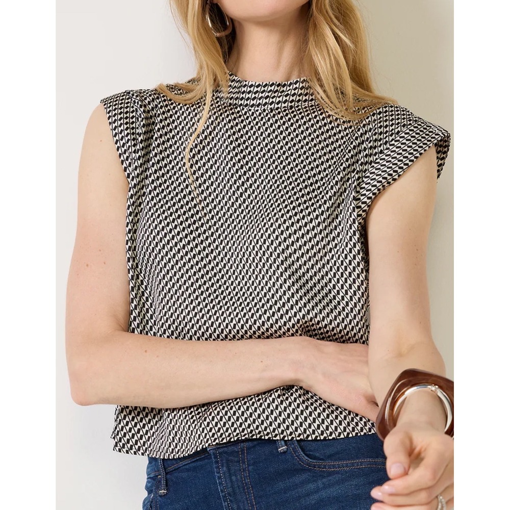 Evereve Ellery Satin Top Black White Geometric XS New With Tags